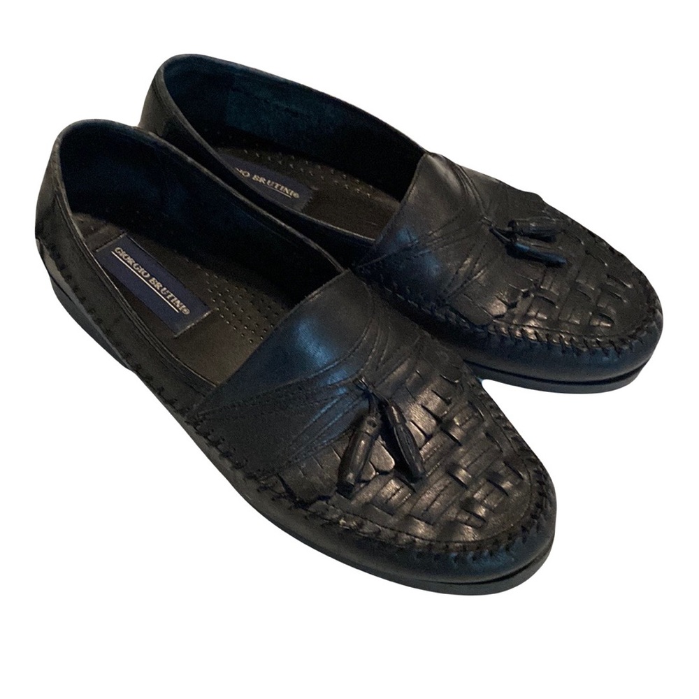 Giorgio Brutini leather tassel loafers Bartell wide black men’s 10